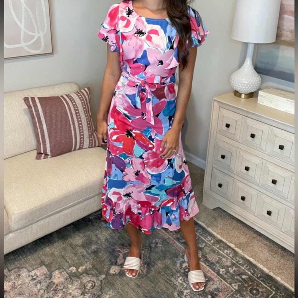 Pink & Blue Floral Maxi Dress